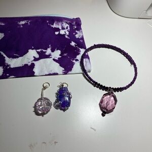 Purple Mystery Bundle, all items hand-made, jewelry and accessories- 2 pieces